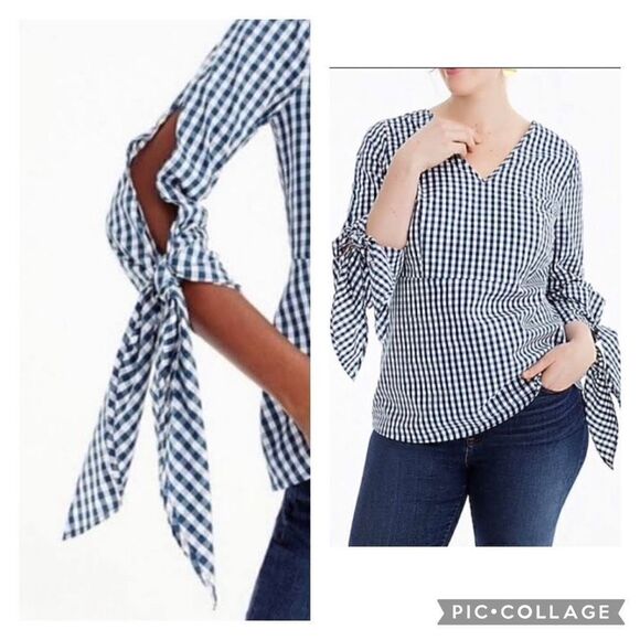 Universal Standard for J. Crew gingham plaid tie sleeve tunic top - Picture 1 of 11